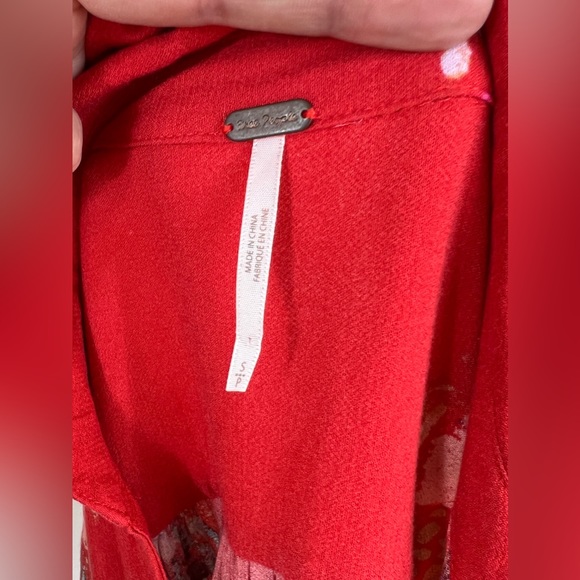 Free People Field of Butterflies Oversized Red Orange Long Sleeve Tunic size S - Picture 11 of 13